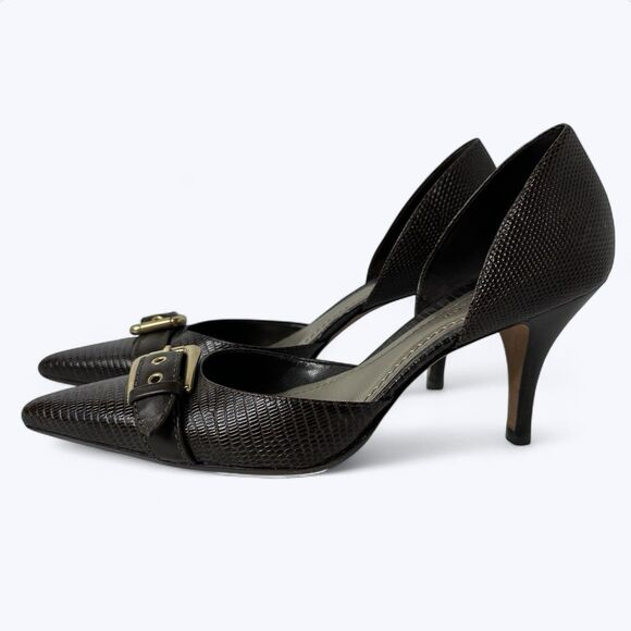Ann Taylor Shoes - Ann Taylor D'Orsay Pumps 6M Brown‎ Snakeskin Pattern Buckle Pointed Toe 3" Heel